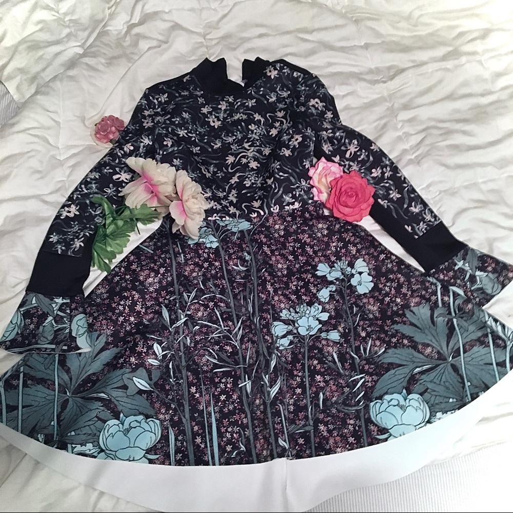 Clover Canyon Pink Blue Floral Long Sleeve Dress